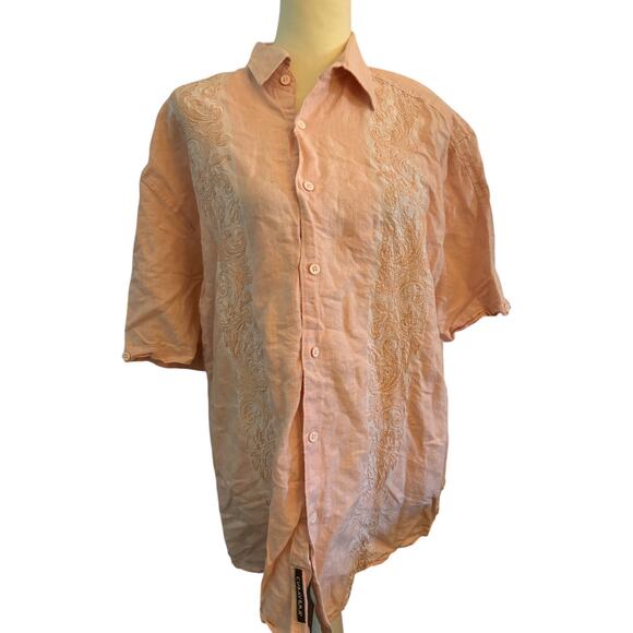 Cubavera Men's Short Sleeve Linen Shirt Size Large, Light pink - Picture 1 of 5